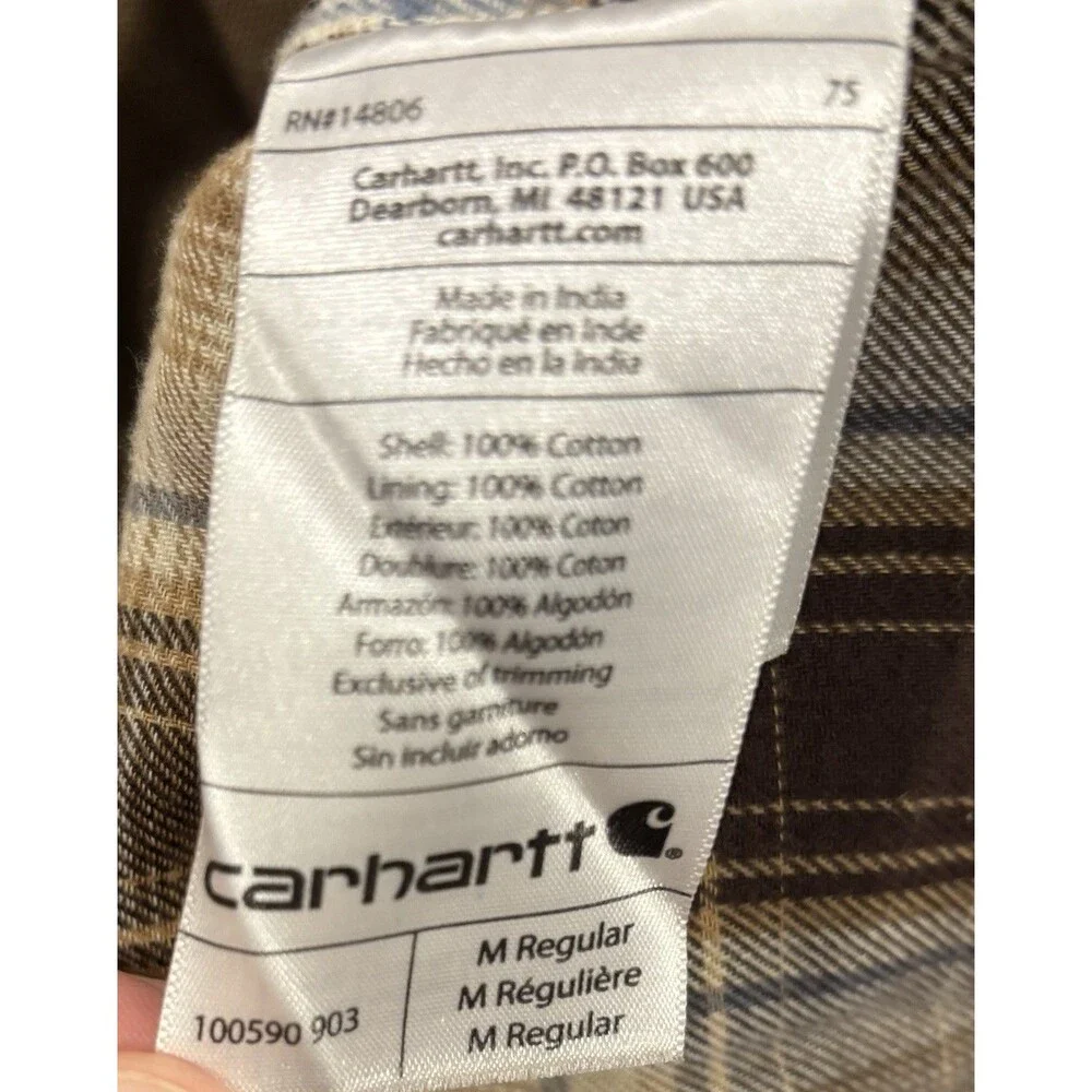 Carhartt Jacket Mens M Brown Flannel Lined Canvas Work Chore Coat 100590-903 - Picture 6 of 6